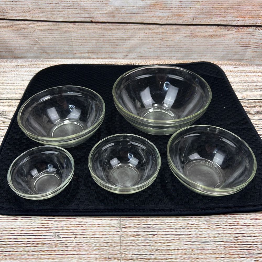Set of 5 Clear Glass Nesting Prep Bowls Round Kitchen Serving Bowls
